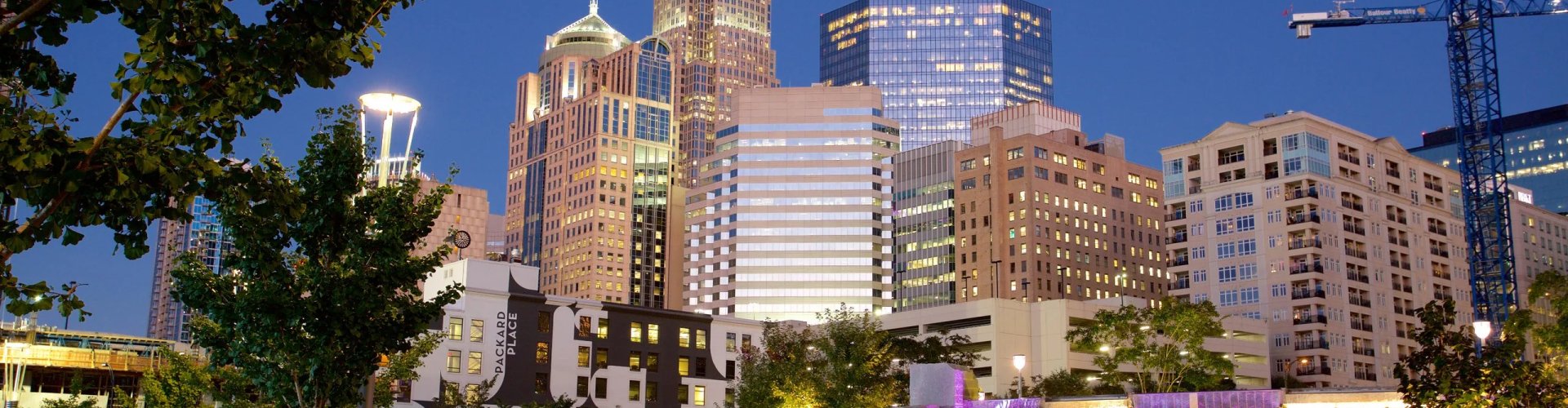 Charlotte cityscape at dusk