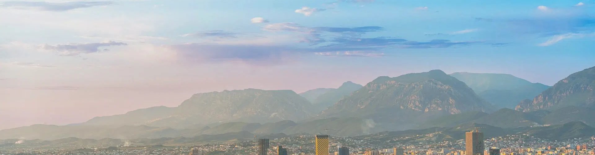 Tirana cityscape at sunset