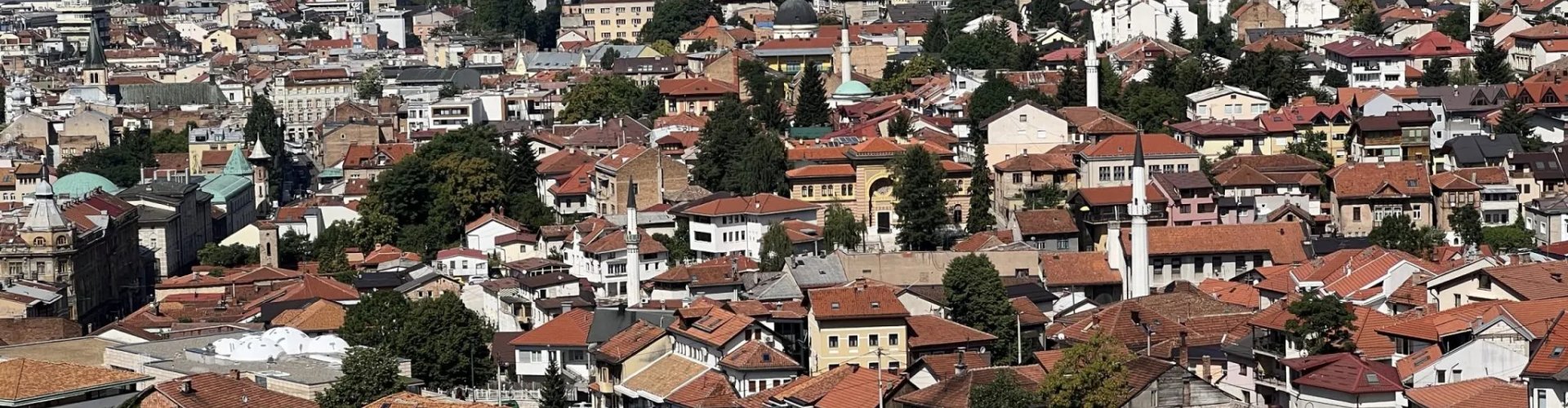 Sarajevo cityscape at sunset