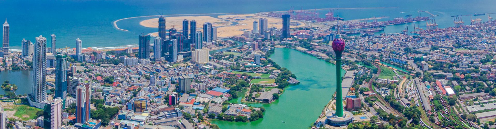 Sunset over Colombo cityscape