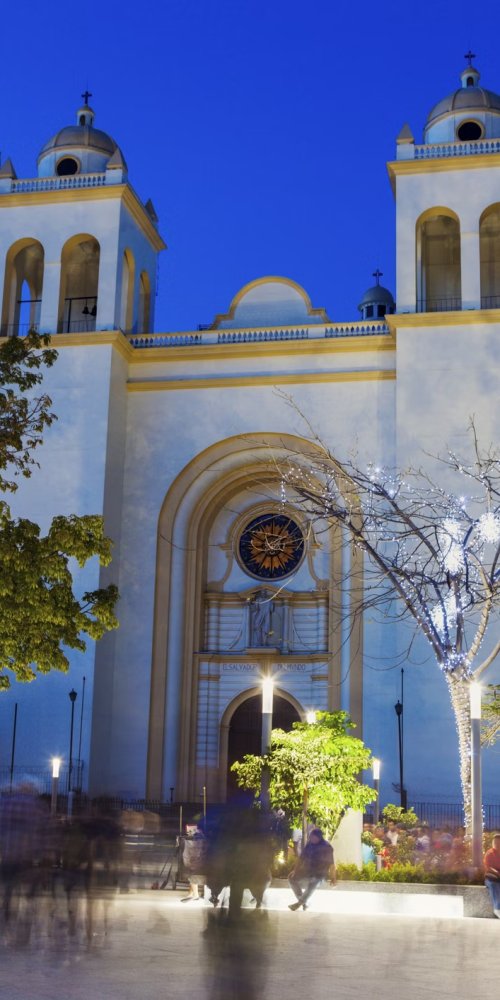 San Salvador street view in portrait