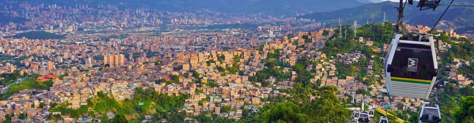 Street view of Medellin at sunset